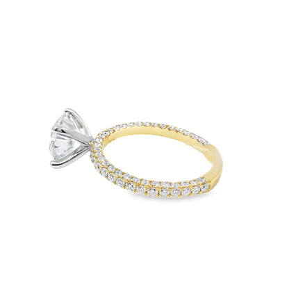 18k White and Yellow Gold 2.10ct Round Brilliant Cut Diamond and 1.09ctw Accent Round Diamond Ring