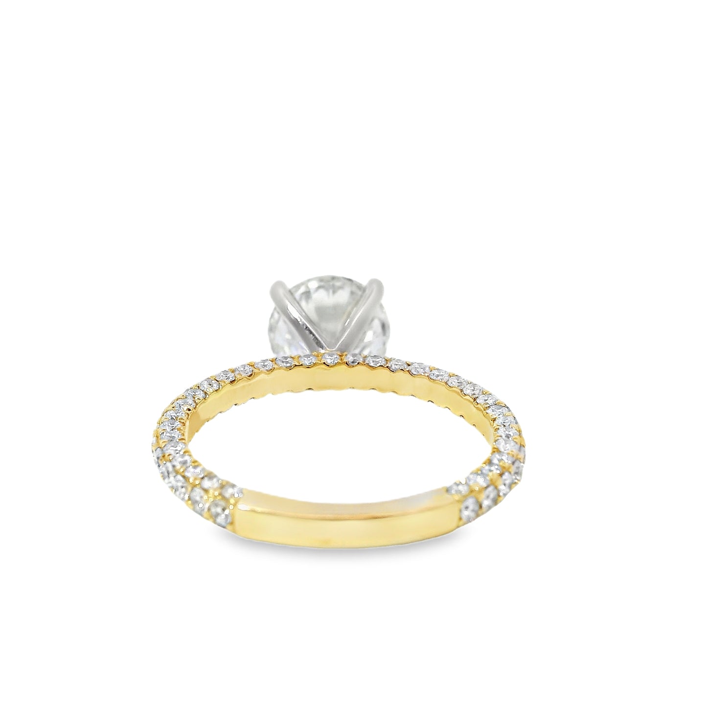 18k White and Yellow Gold 2.10ct Round Brilliant Cut Diamond and 1.09ctw Accent Round Diamond Ring