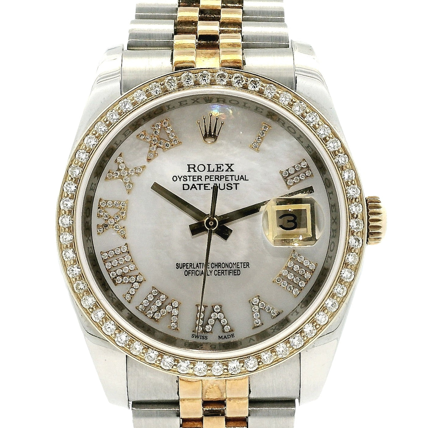 Rolex 116233 Datejust 18k Yellow Gold Aftermarket Mother of Pearl Diamond Watch