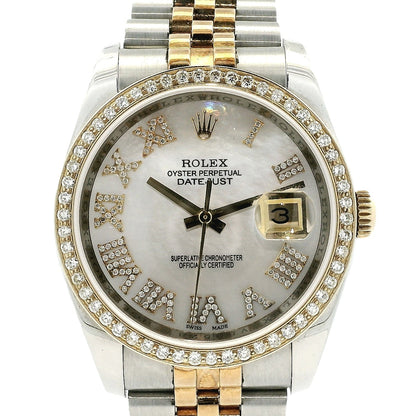 Rolex 116233 Datejust 18k Yellow Gold Aftermarket Mother of Pearl Diamond Watch