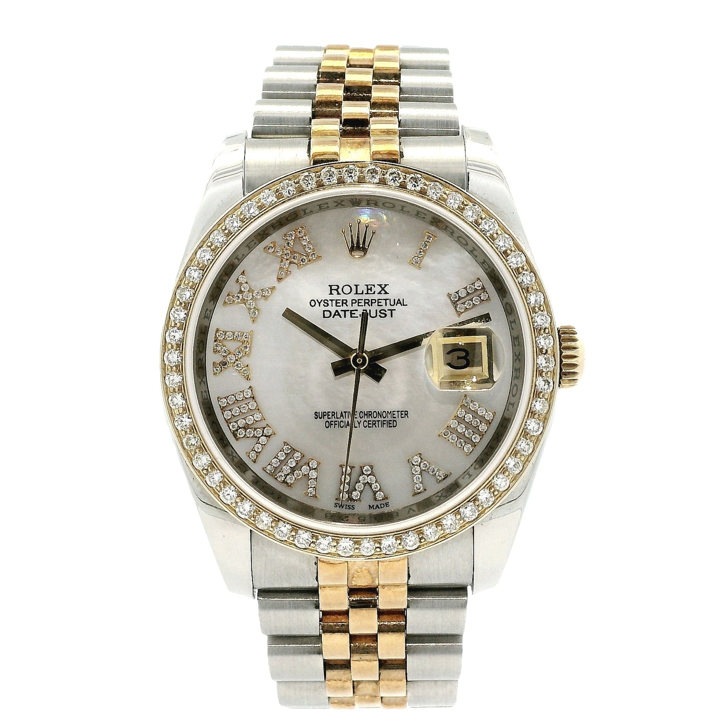 Rolex 116233 Datejust 18k Yellow Gold Aftermarket Mother of Pearl Diamond Watch
