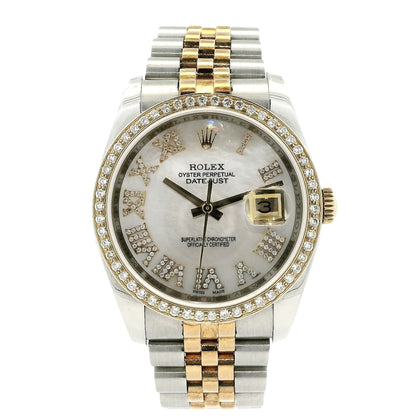 Rolex 116233 Datejust 18k Yellow Gold Aftermarket Mother of Pearl Diamond Watch