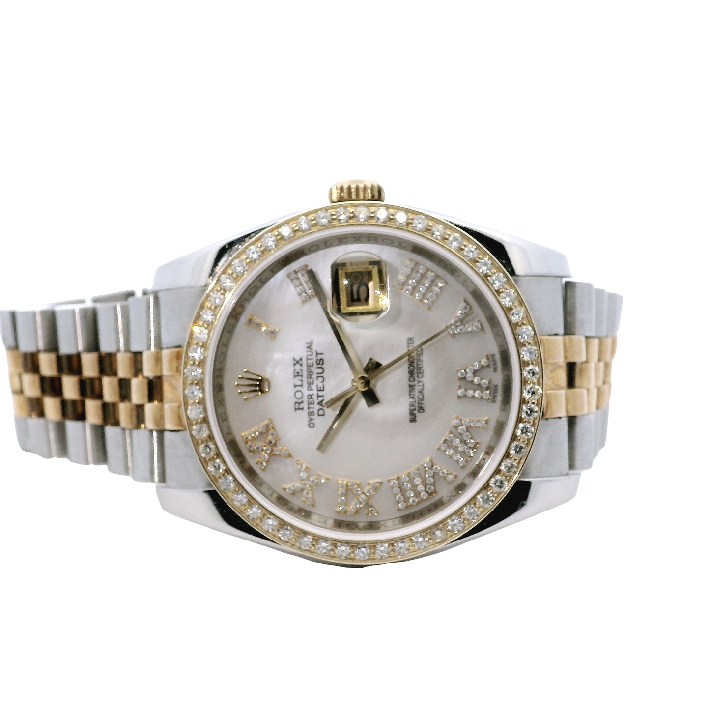 Rolex 116233 Datejust 18k Yellow Gold Aftermarket Mother of Pearl Diamond Watch