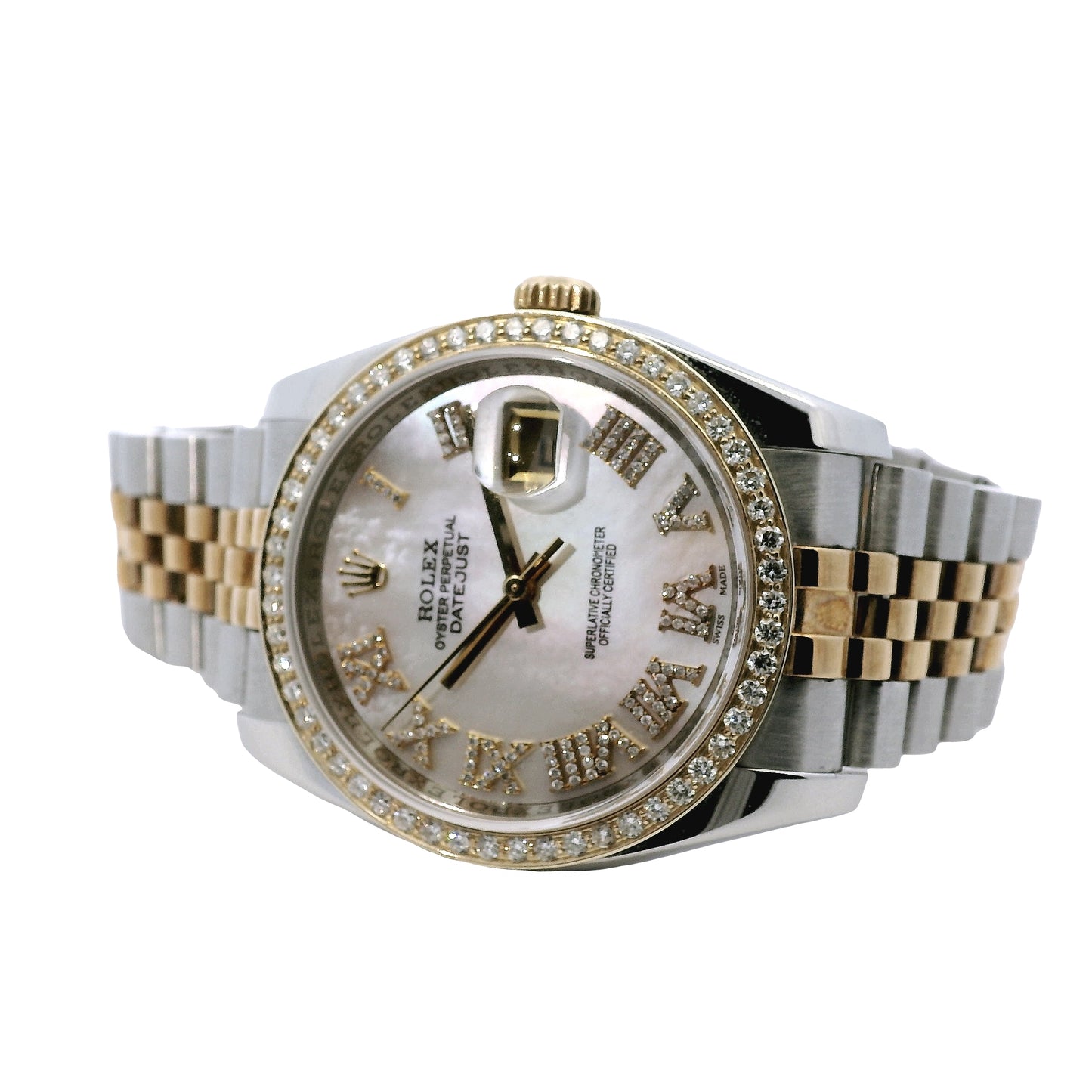 Rolex 116233 Datejust 18k Yellow Gold Aftermarket Mother of Pearl Diamond Watch