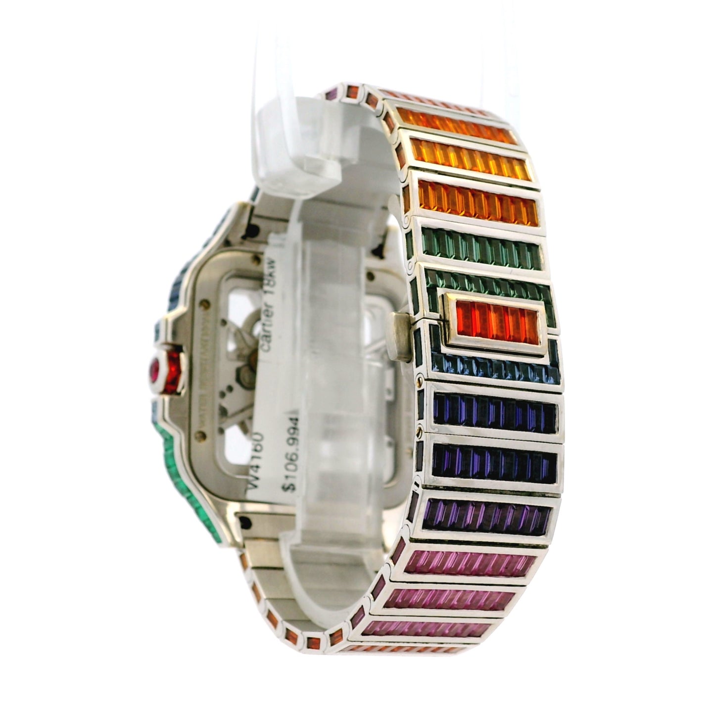 Cartier Santos 3273 18k White Gold Aftermarket Rainbow Skeleton Watch