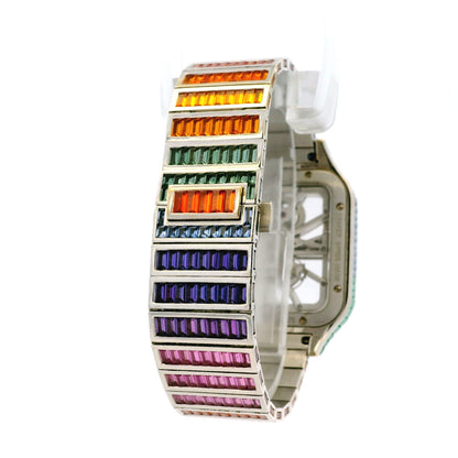 Cartier Santos 3273 18k White Gold Aftermarket Rainbow Skeleton Watch