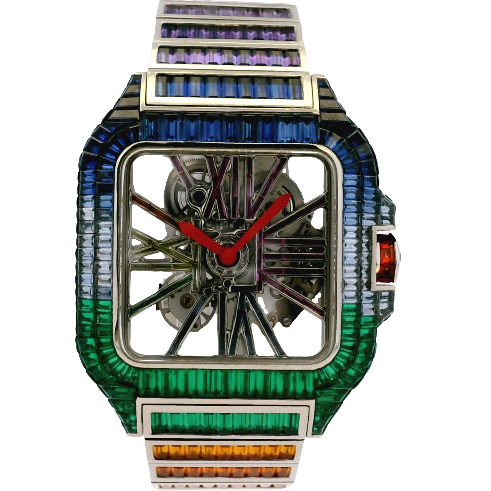 Multicolored watch with a transparent face on a white background