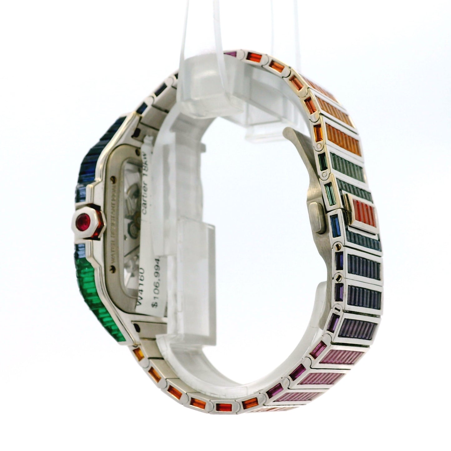 Cartier Santos 3273 18k White Gold Aftermarket Rainbow Skeleton Watch