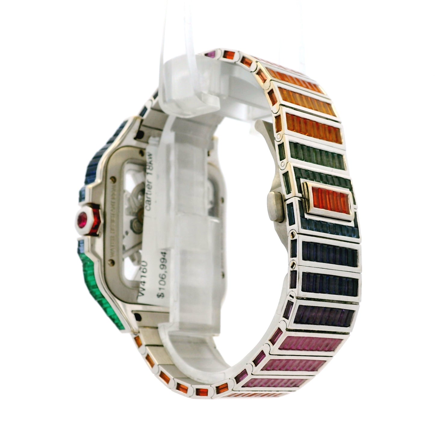 Cartier Santos 3273 18k White Gold Aftermarket Rainbow Skeleton Watch
