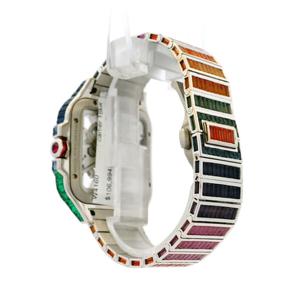 Cartier Santos 3273 18k White Gold Aftermarket Rainbow Skeleton Watch