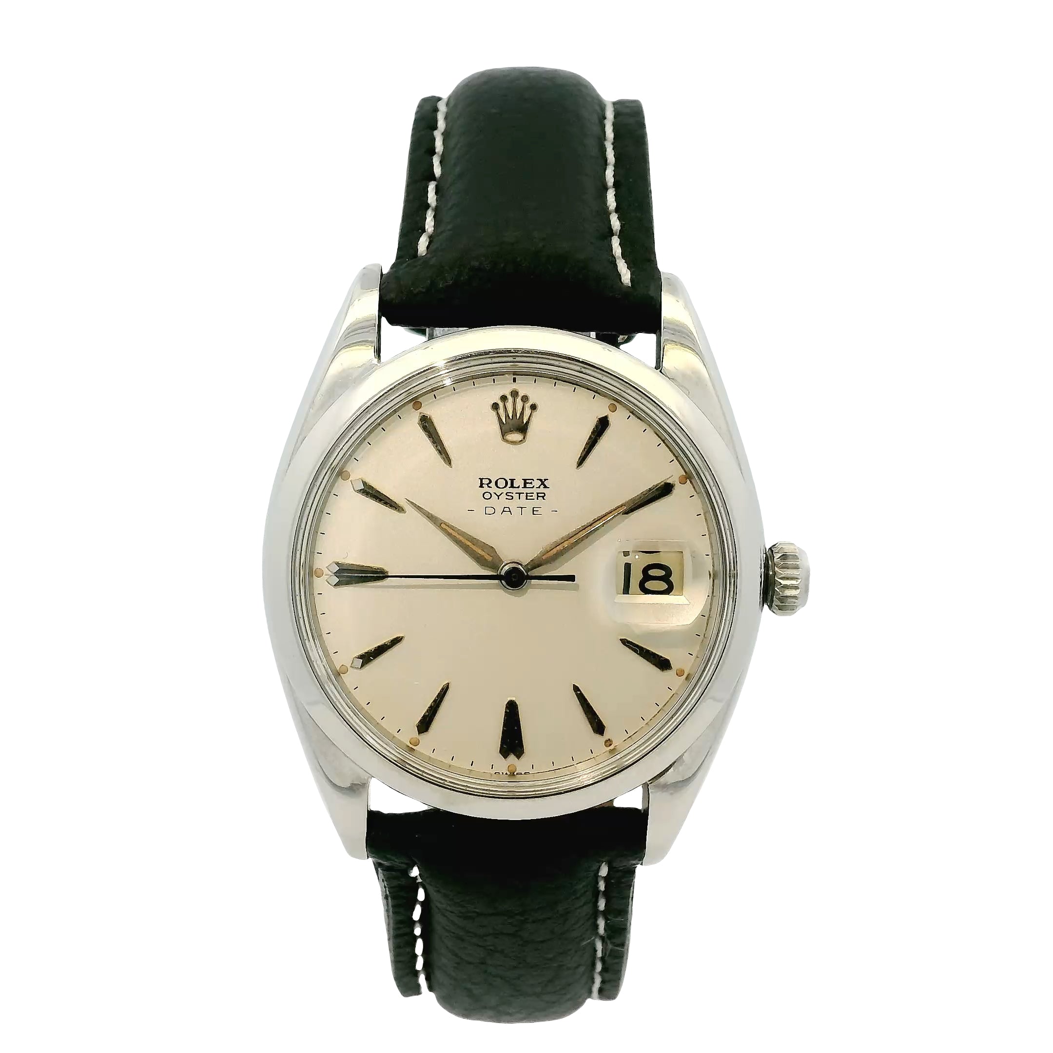 Rolex Oyster Date 6694 Stainless Steel 34mm Silver Dial on Leather Band Watch