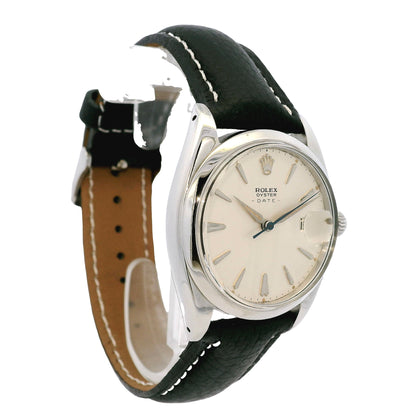 Rolex Oyster Date 6694 Stainless Steel 34mm Silver Dial on Leather Band Watch