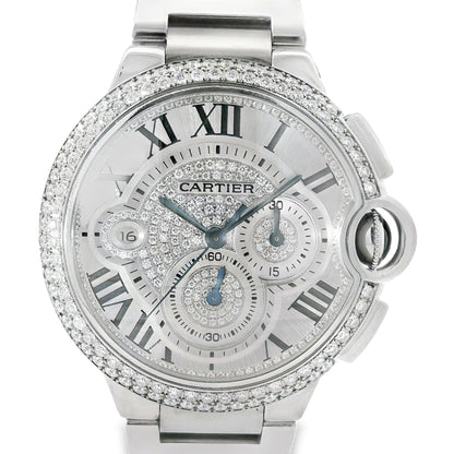 Cartier 3109 Ballon Bleu 44mm Silver Roman Dial with Aftermarket Diamonds Watch