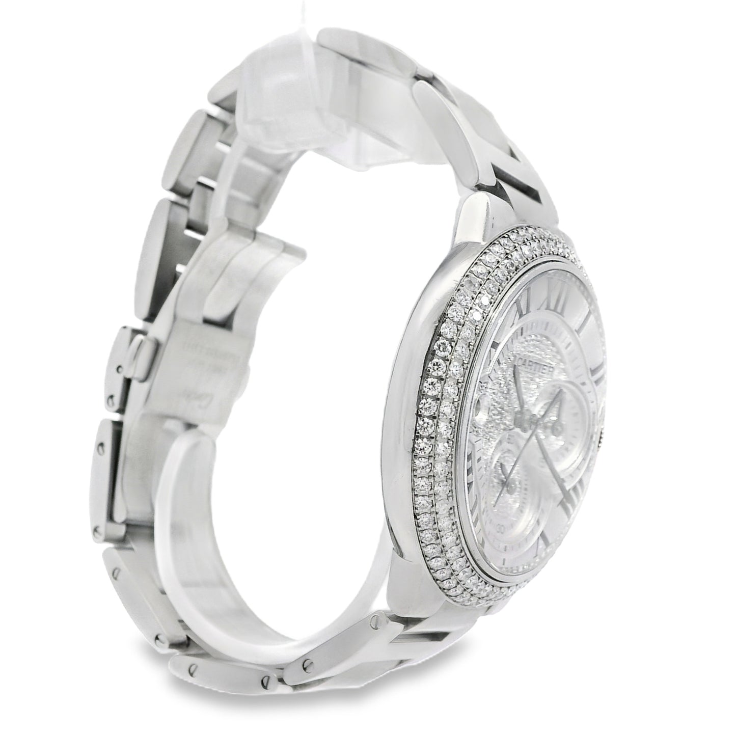 Cartier 3109 Ballon Bleu 44mm Silver Roman Dial with Aftermarket Diamonds Watch