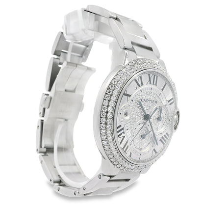 Cartier 3109 Ballon Bleu 44mm Silver Roman Dial with Aftermarket Diamonds Watch