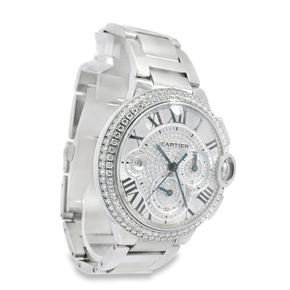 Cartier 3109 Ballon Bleu 44mm Silver Roman Dial with Aftermarket Diamonds Watch