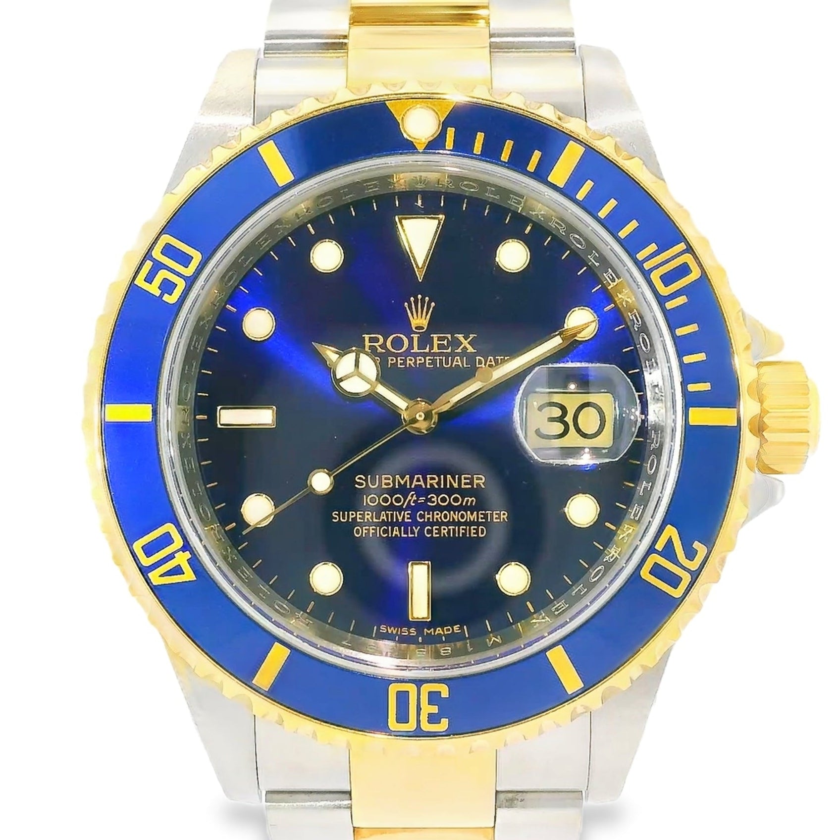 Rolex 16613 Submariner Two Tone Blue Bezel Blue Dial Watch