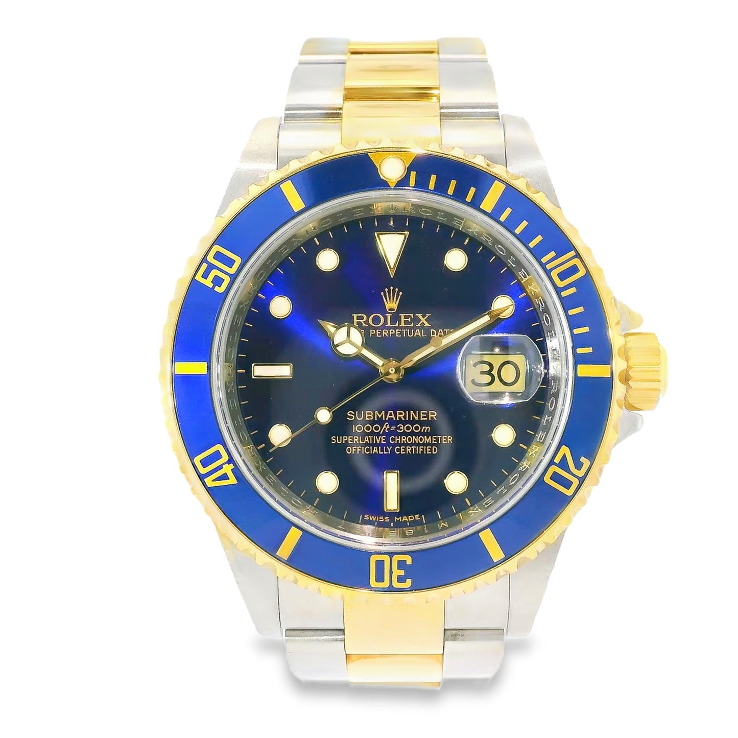 Rolex 16613 Submariner Two Tone Blue Bezel Blue Dial Watch
