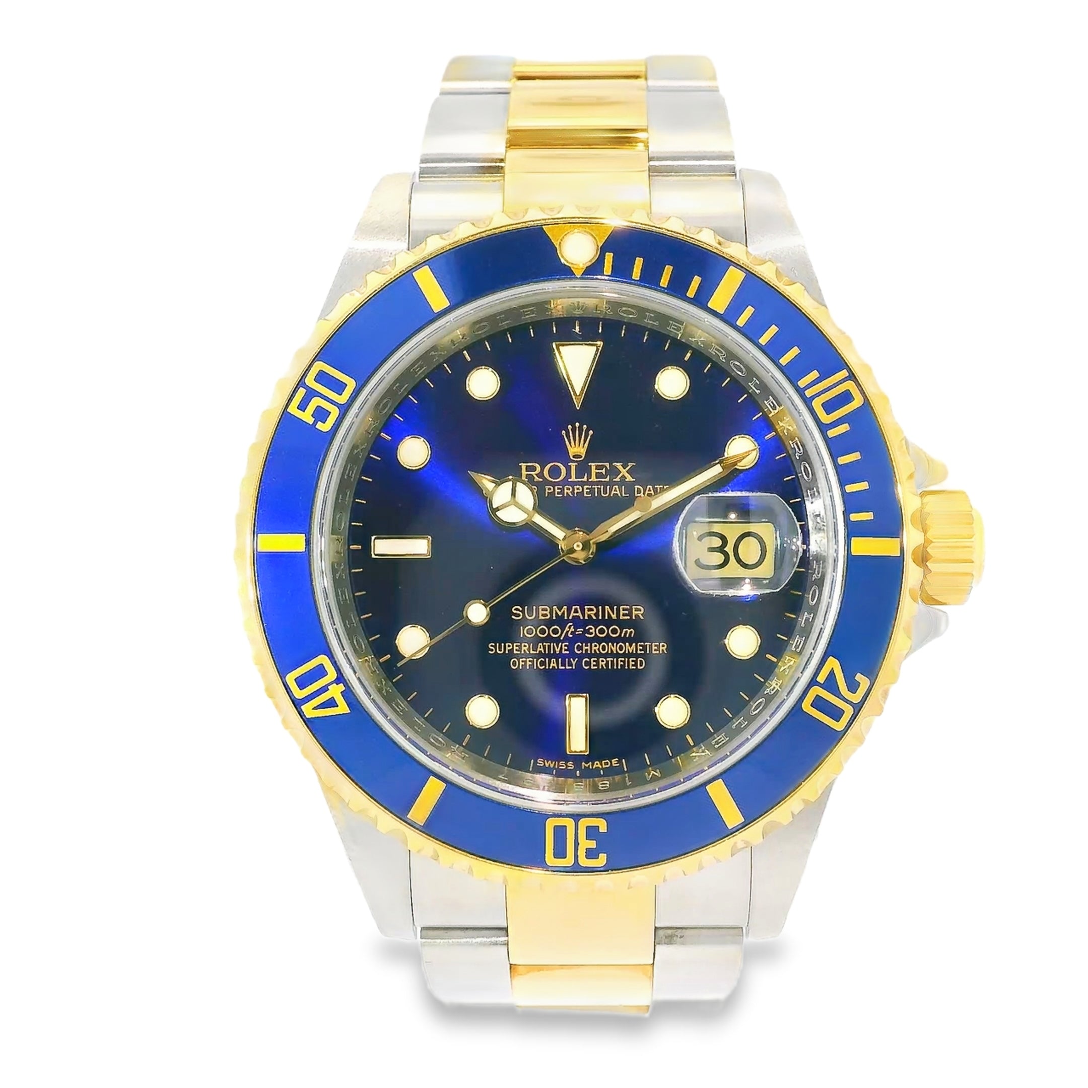 Rolex 16613 Submariner Two Tone Blue Bezel Blue Dial Watch