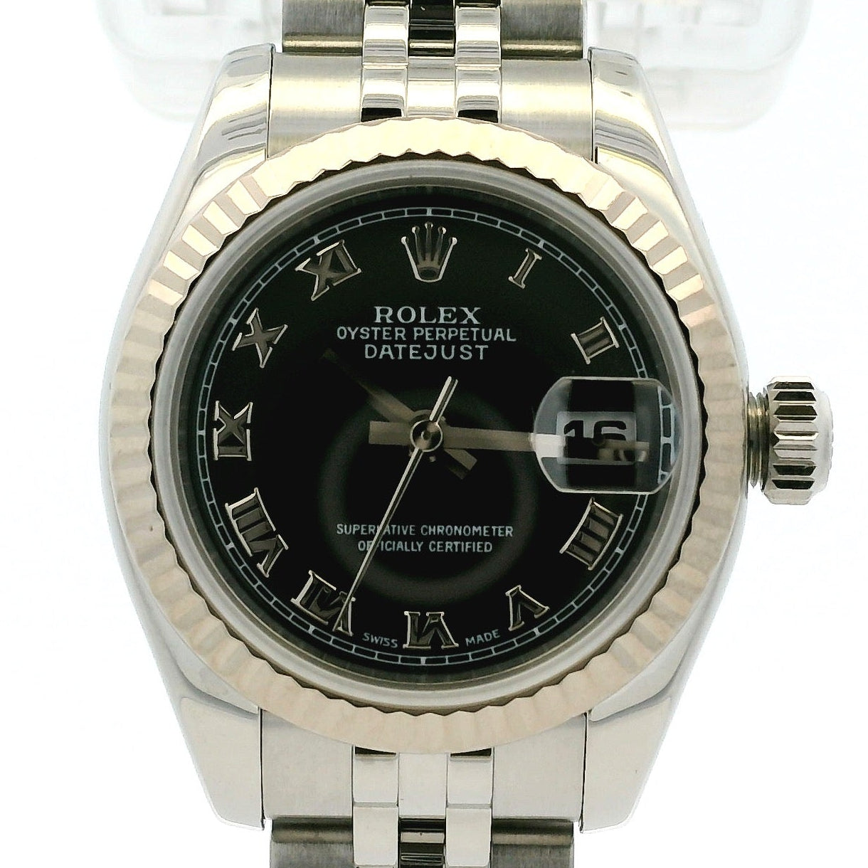 Rolex 179174 Datejust Stainless Steel and White Gold Black Dial Watch