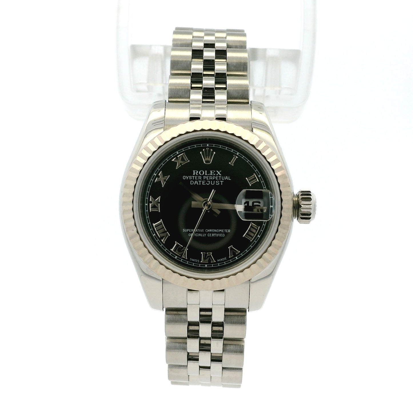 Rolex 179174 Datejust Stainless Steel and White Gold Black Dial Watch