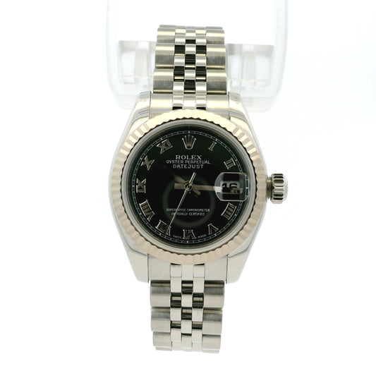 Rolex 179174 Datejust Stainless Steel and 14k White Gold Black Dial Watch
