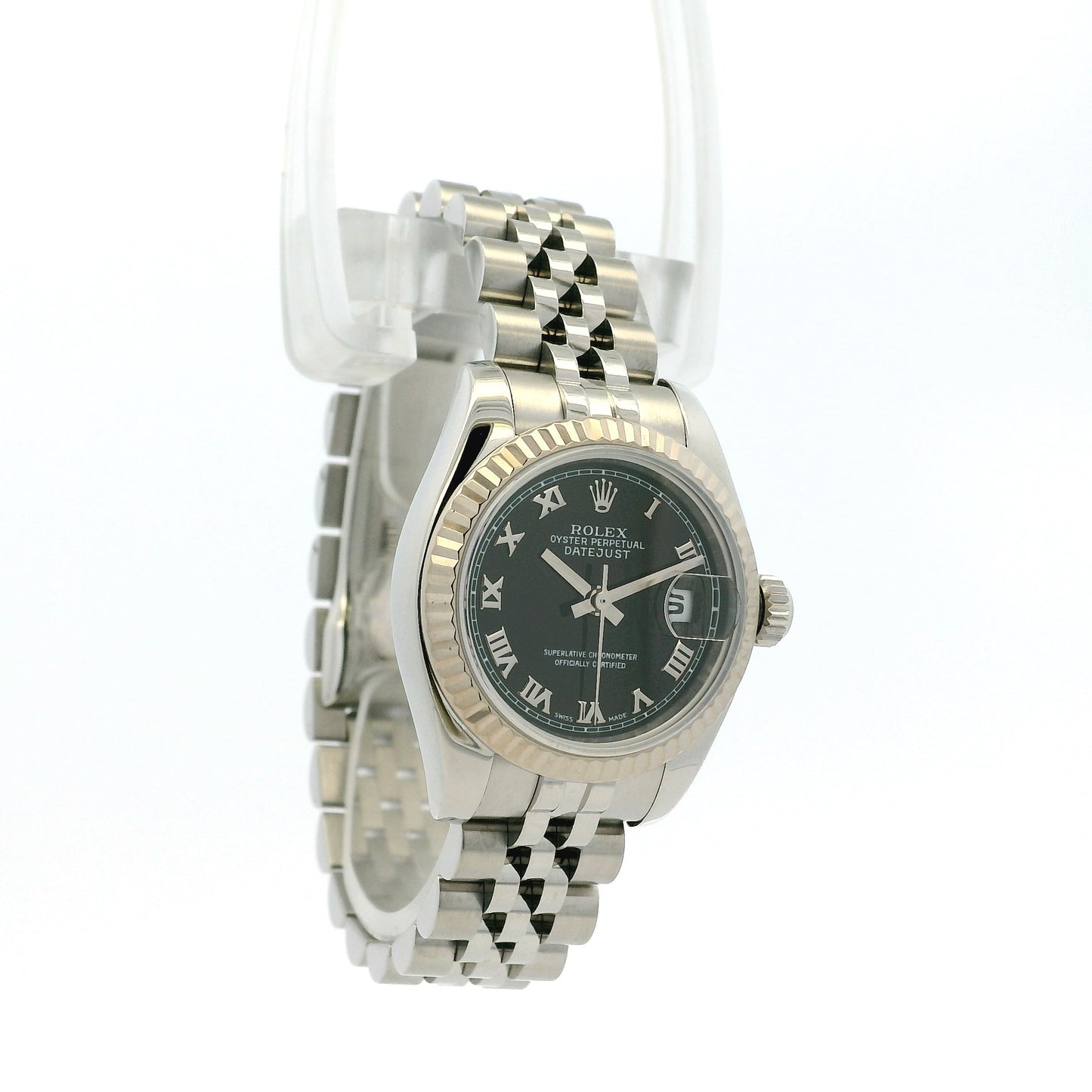 Rolex 179174 Datejust Stainless Steel and White Gold Black Dial Watch