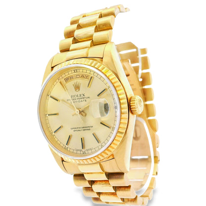 Rolex 18238 Day Date 18k Yellow Gold Fluted Bezel 36mm Watch