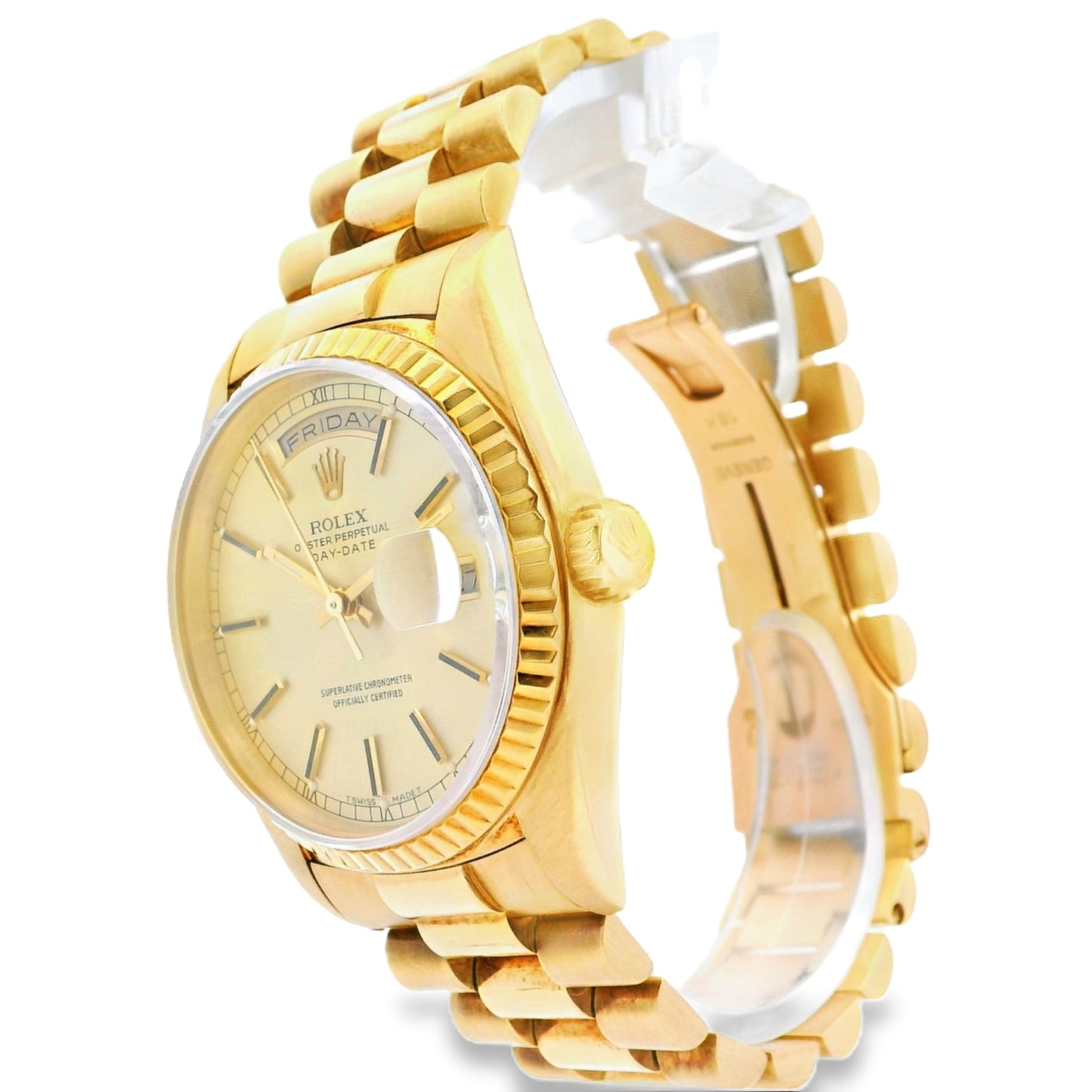 Rolex 18238 Day Date 18k Yellow Gold Fluted Bezel 36mm Watch