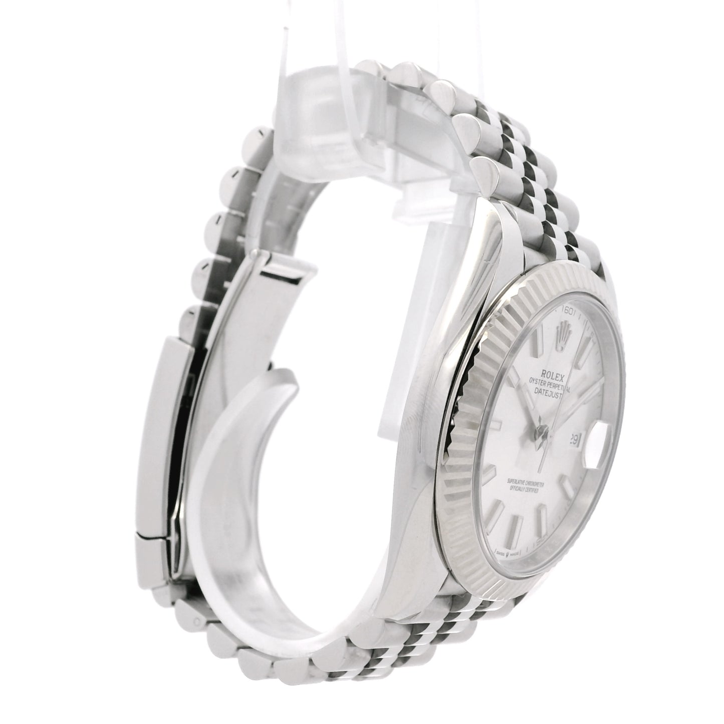 Rolex 126334 Datejust 18k White Gold Fluted Bezel Silver Dial on Stainless Steel Jubilee Bracelet Watch