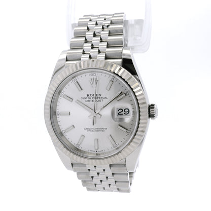 Rolex 126334 Datejust 18k White Gold Fluted Bezel Silver Dial on Stainless Steel Jubilee Bracelet Watch