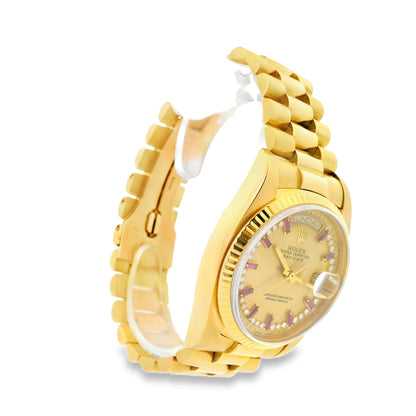 Rolex 18038 Day-Date President Aftermarket Champagne Diamond and Ruby Dial Watch
