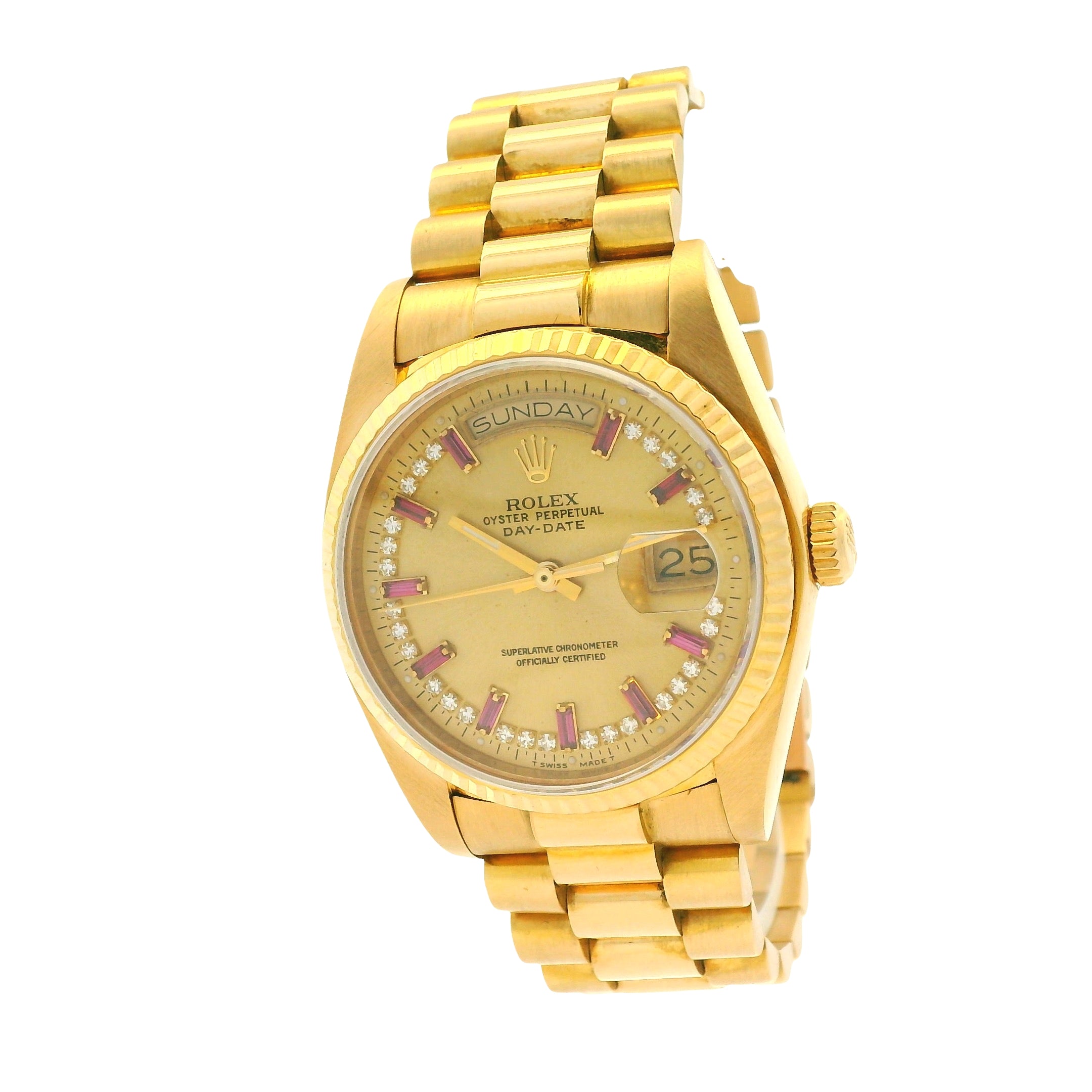Rolex 18038 Day-Date President Aftermarket Champagne Diamond and Ruby Dial Watch