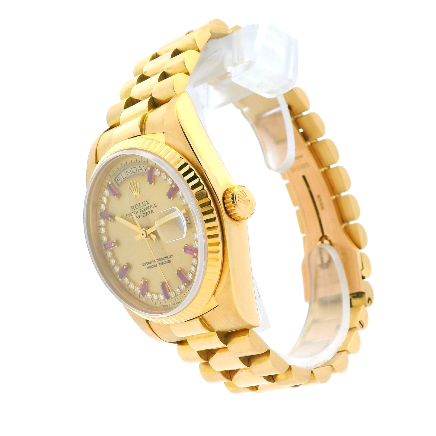 Rolex 18038 Day-Date President Aftermarket Champagne Diamond and Ruby Dial Watch