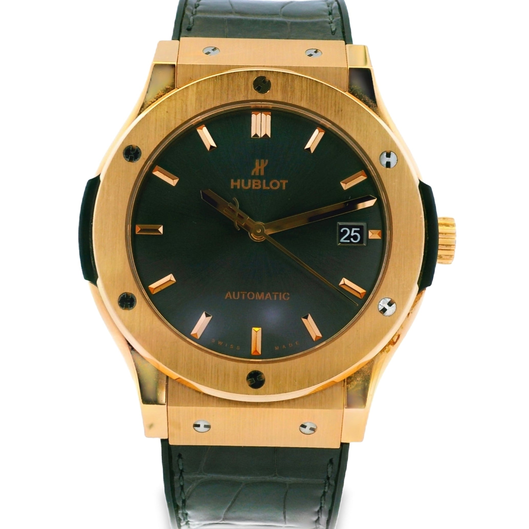 Hublot 18k Rose Gold 42mm Classic Fusion Racing Grey Dial and Black Leather Strap Watch