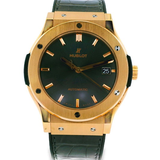Hublot 18k Rose Gold 42mm Classic Fusion Racing Grey Dial and Black Leather Strap Watch