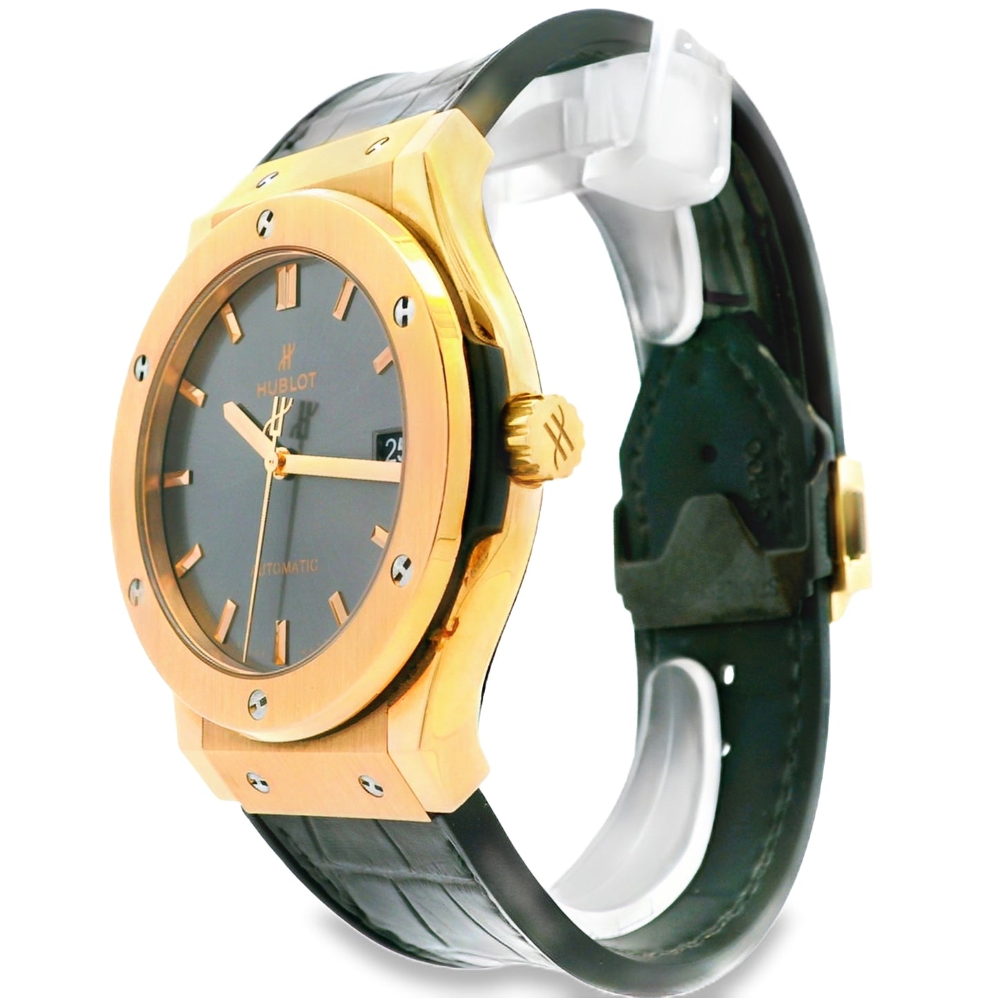 Hublot 18k Rose Gold 42mm Classic Fusion Racing Grey Dial and Black Leather Strap Watch