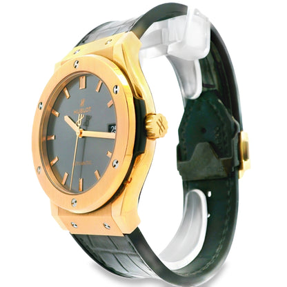 Hublot 18k Rose Gold 42mm Classic Fusion Racing Grey Dial and Black Leather Strap Watch