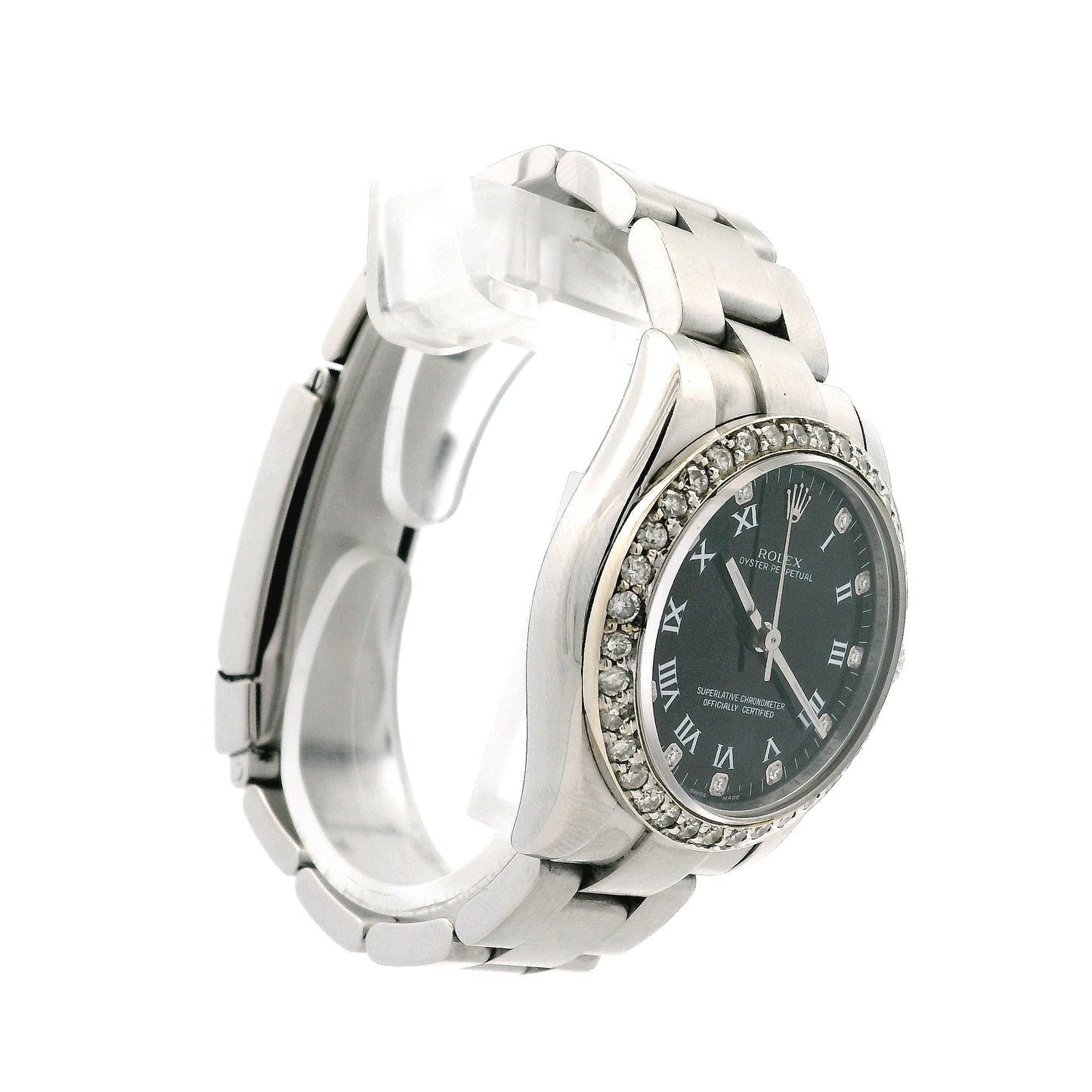Rolex 177234 Datejust 26mm Black Roman Diamond Dial Aftermarket Diamond Bezel Watch