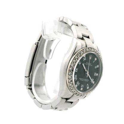 Rolex 177234 Datejust 26mm Black Roman Diamond Dial Aftermarket Diamond Bezel Watch
