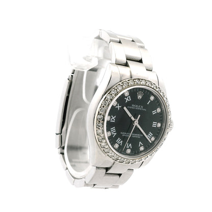 Rolex 177234 Datejust 26mm Black Roman Diamond Dial Aftermarket Diamond Bezel Watch
