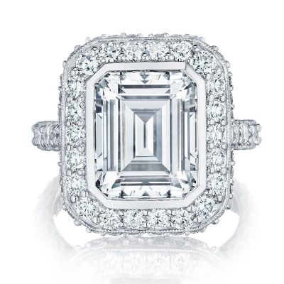 Tacori RoyalT HT2614 Emerald Cut Diamond Halo Engagement Ring