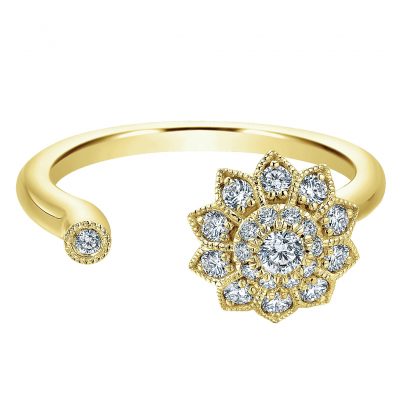 Gabriel & Co. LR50912Y45JJ 14k Yellow Gold Diamond Flower Open Ring
