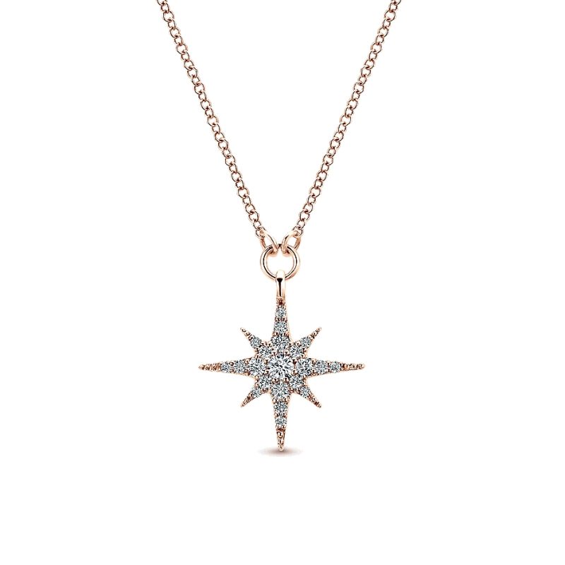 Gabriel & Co. NK4847K45JJ 14k Pink Gold Diamond Starburst Necklace