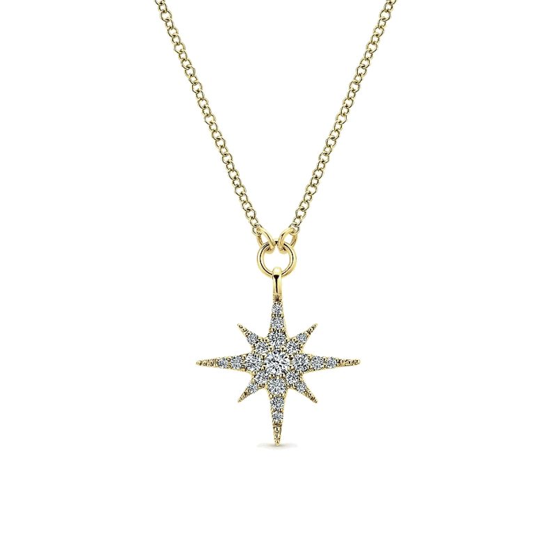 Gabriel & Co. NK4847Y45JJ 14k Yellow Gold Diamond Starburst Necklace