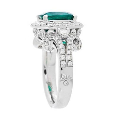 Amoro 18k White Gold 3.08 Colombian Emerald Diamond Ring