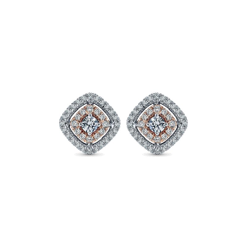Gabriel & Co. 14k White and Pink Gold Double Pave Diamond Stud Earrings