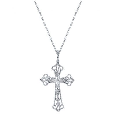 Gabriel & Co. 14k White Gold Diamond Cross Necklace
