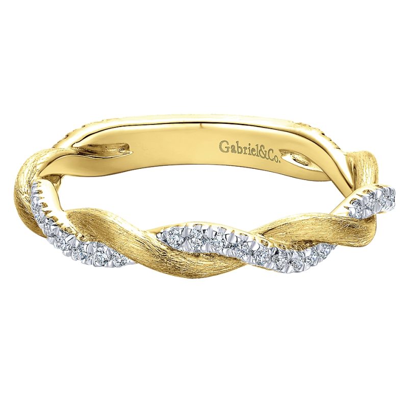 Gabriel & Co. 14k Yellow Gold Twisted Pave Diamond Stackable Ladies Ring