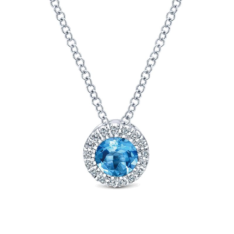 Gabriel & Co. 14k White Gold Diamond Swiss Blue Topaz Necklace